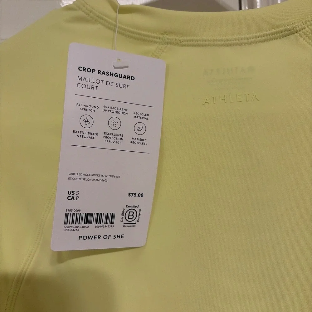 Athleta Crop Rashguard Long Sleeve Swim Top Yellow UPF 40+ Small NWT